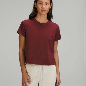 Lululemon Classic-Fit Cotton-Blend T-Shirt Red Merlot no size-see measurements!!